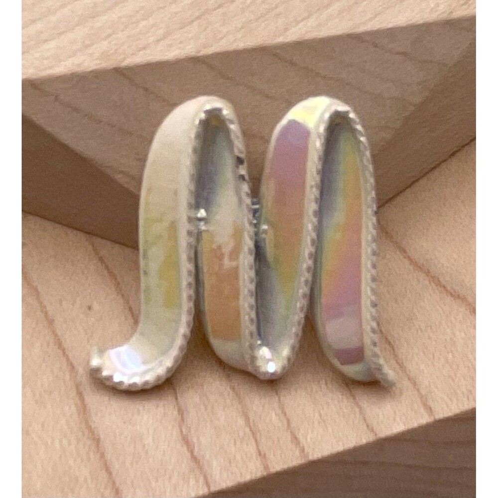 White Iridescent M or W Vintage Brooch Women’s Unique Fashion Jewelry